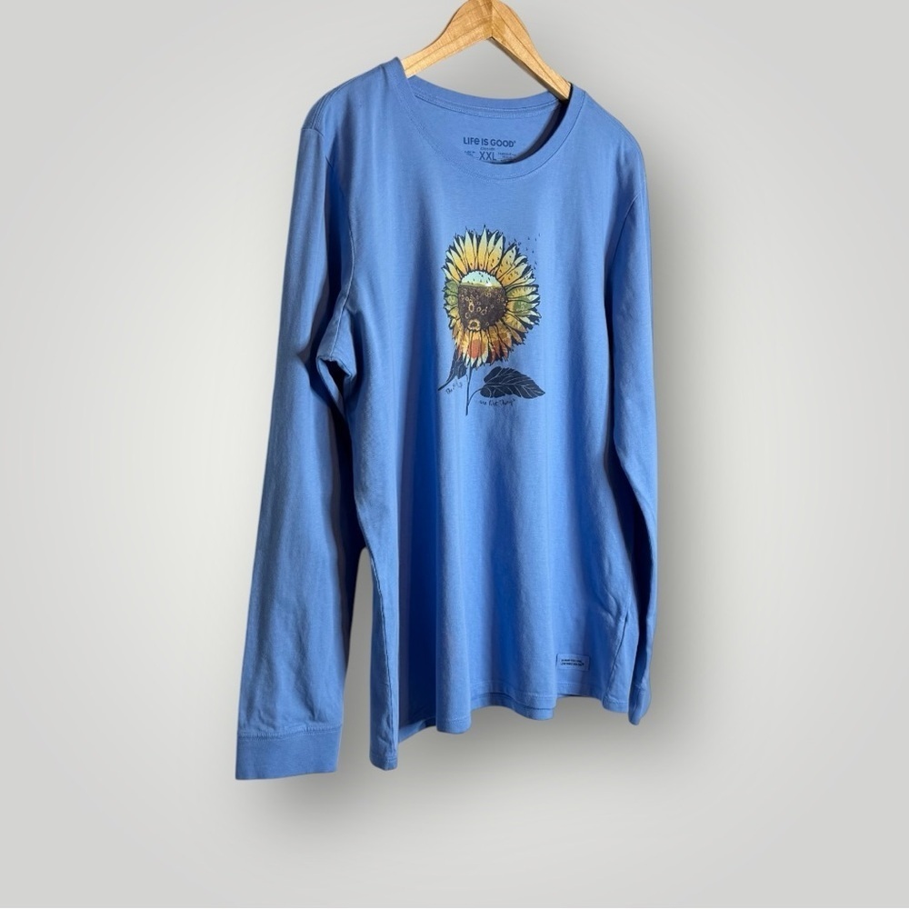 Life is Good Sunflower T Shirt Size XL Crusher Tee Long Sleeve Cotton Blue - Picture 3 of 7